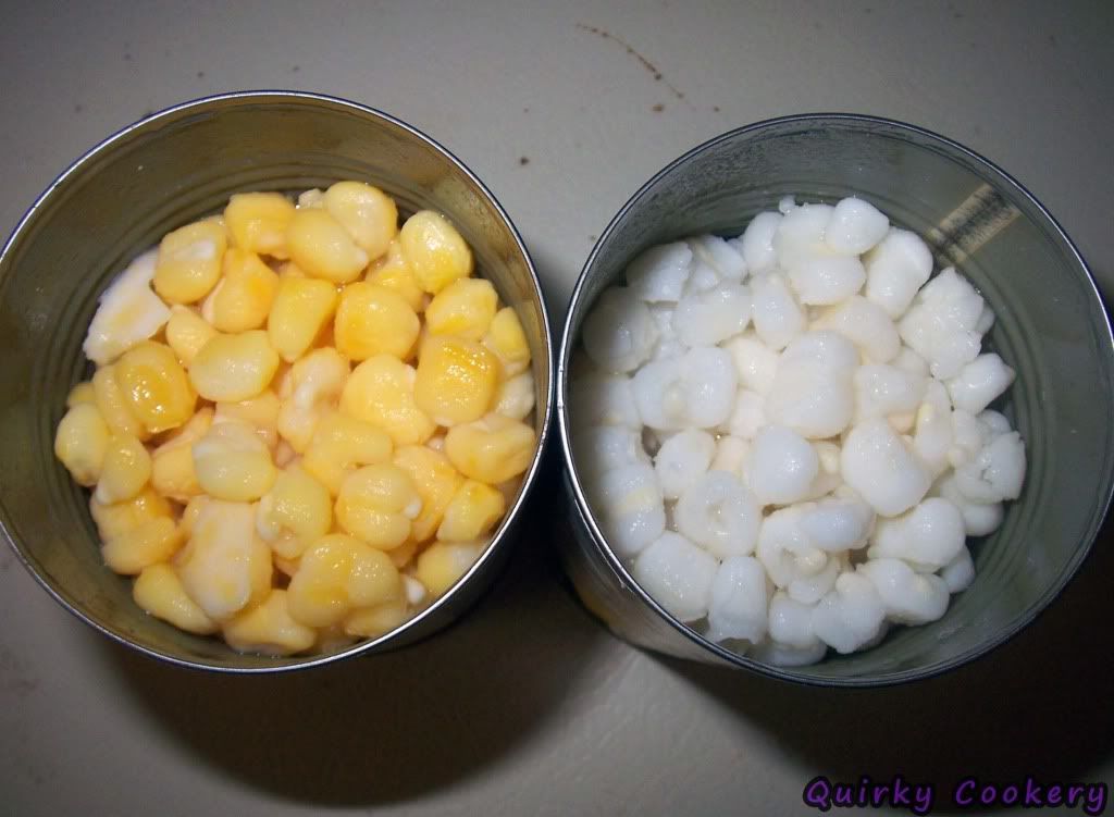 Cans of hominy to compare colors