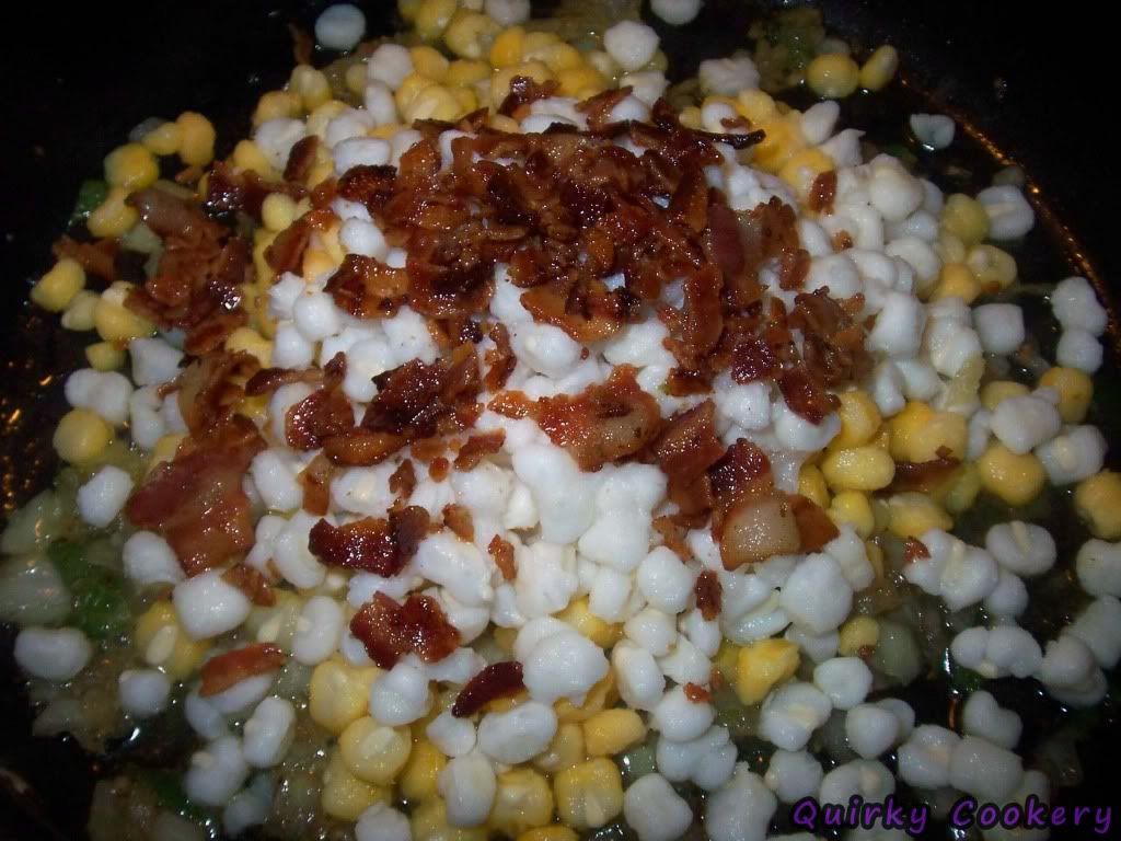 Hominy fried in bacon grease