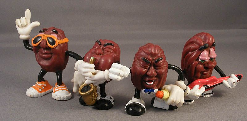 California raisin guy dude band toys with saxophone, guitar, sunglasses