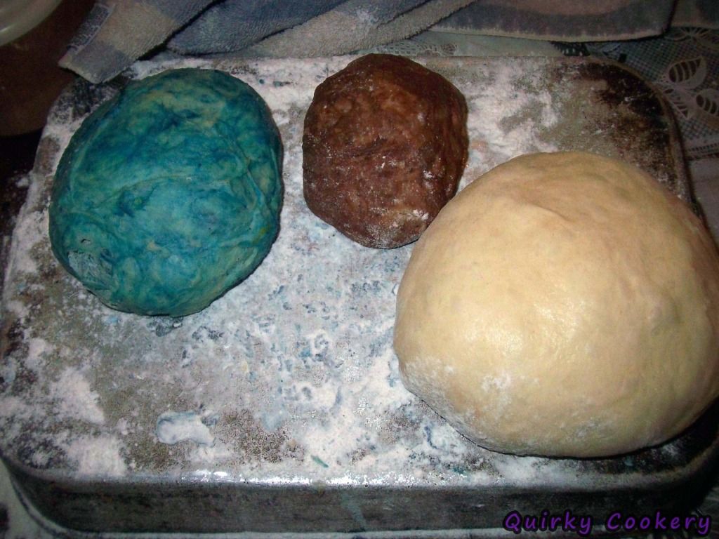 Colored pieces of bread dough 