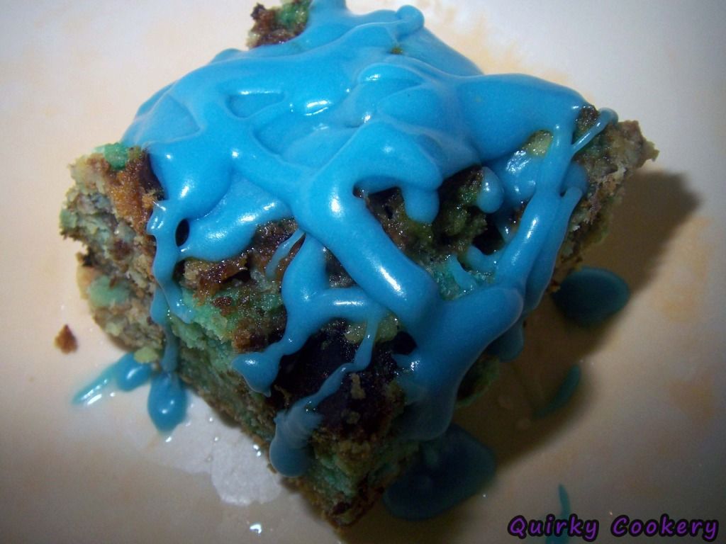 Blue bread pudding with blue icing