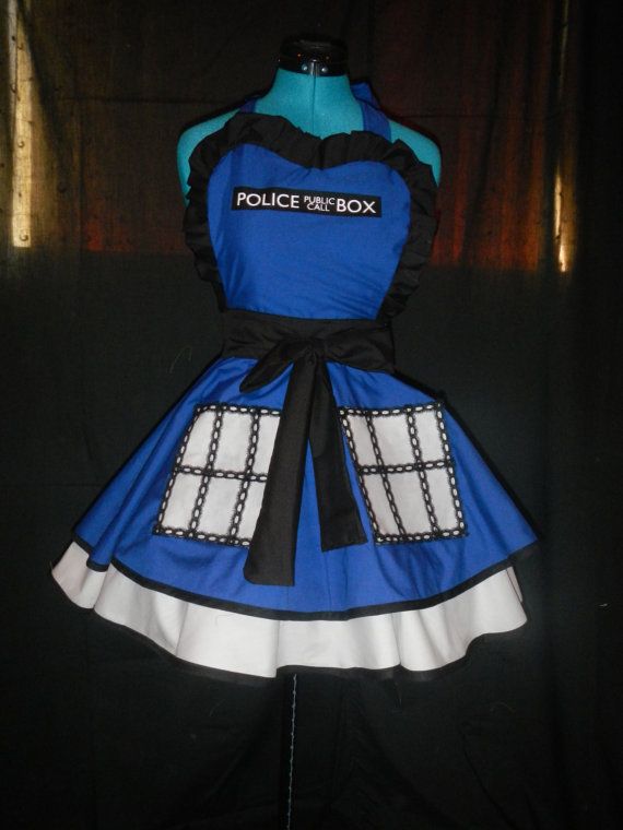 Geeky, nerdy aprons from Darling Army - Female tardis police box from Doctor Who tv show
