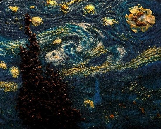 Vincent Van Gogh's Starry Night painting made out of spices