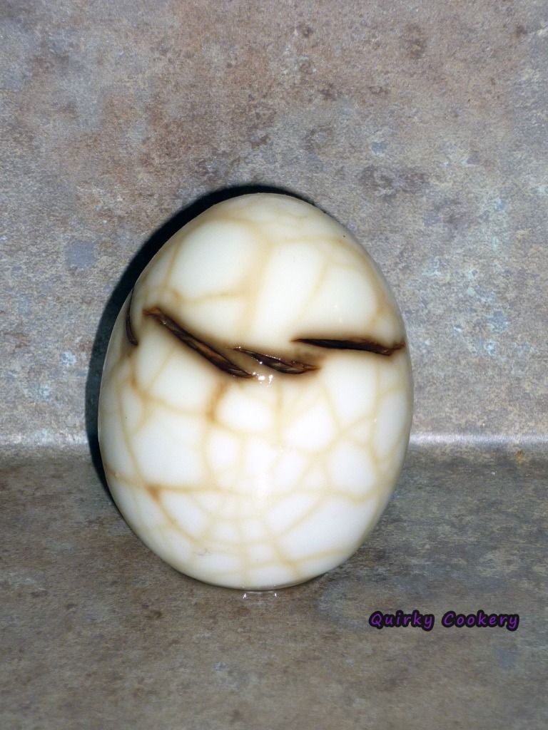 Cracked boiled egg with deep chewy crevices