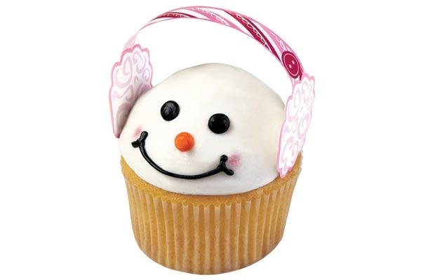 Snowman cake earmuffs in pink and striped sparkles - From Fun Pix and Neatoshop 