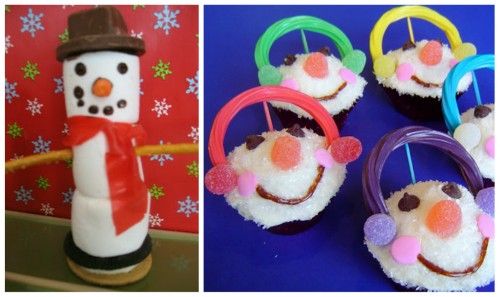 Marshmallow snowmen and cupcakes