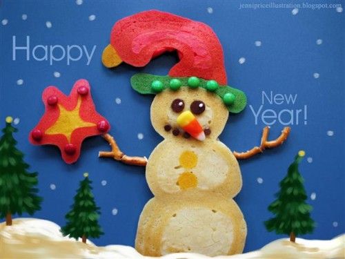 Happy New Year snowmen pancakes