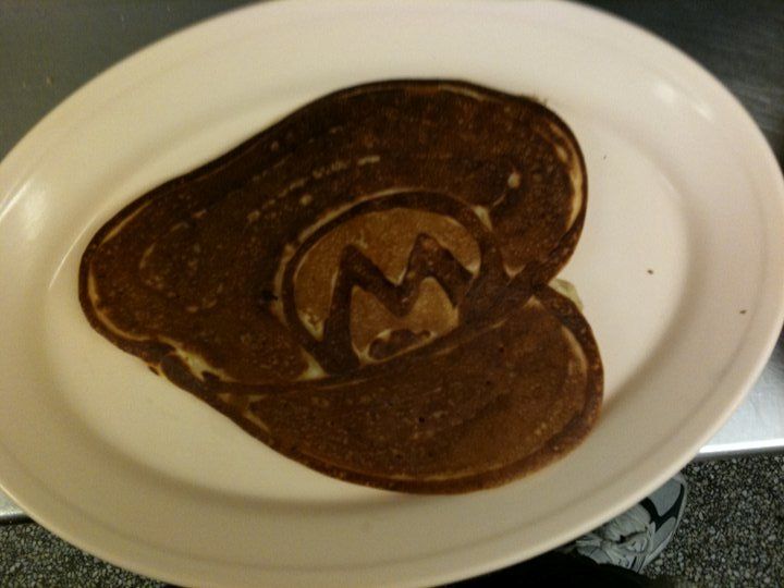 Pancake food art - Pancake that looks like Mario's hat from Mario video game