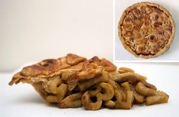 Pi Day apple pie with numbers on the crust and apple number slices inside for filling