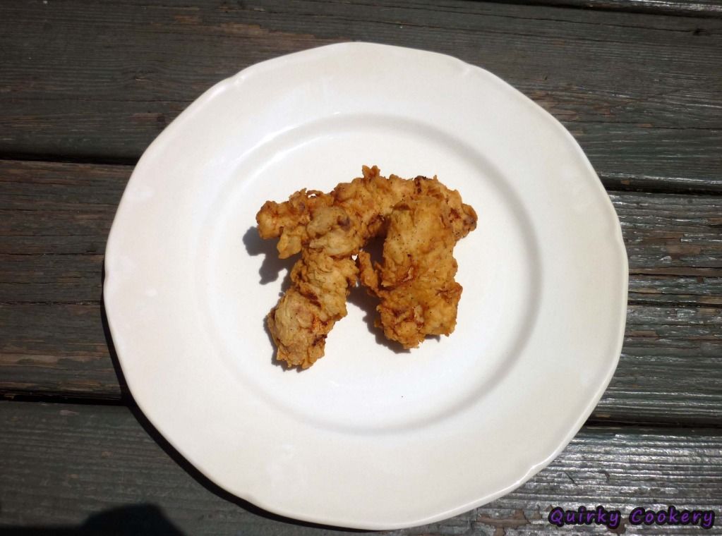 Fried chicken tender strips in the sunshine