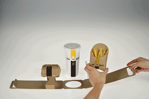 Fast food purse cuts down on waste and allows you to carry your fast food purchase with one hand