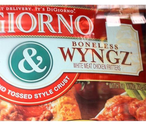 Box of fake chicken wings with wyngz spelling to show that they're not real. 