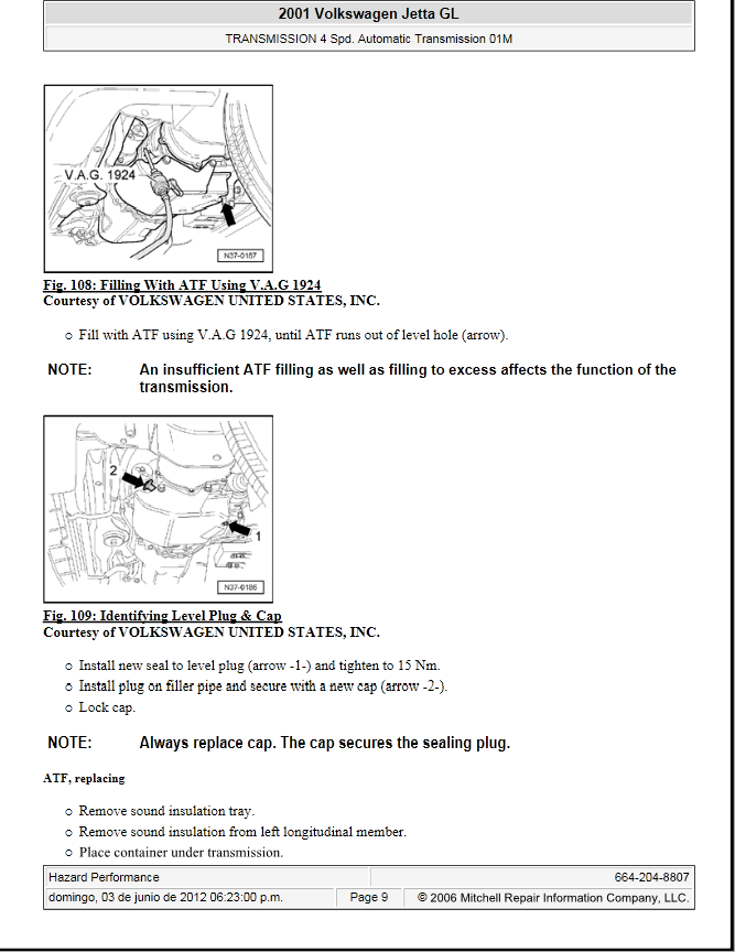 Checking and adding transmission fluid in 01 auto Jetta VW Vortex