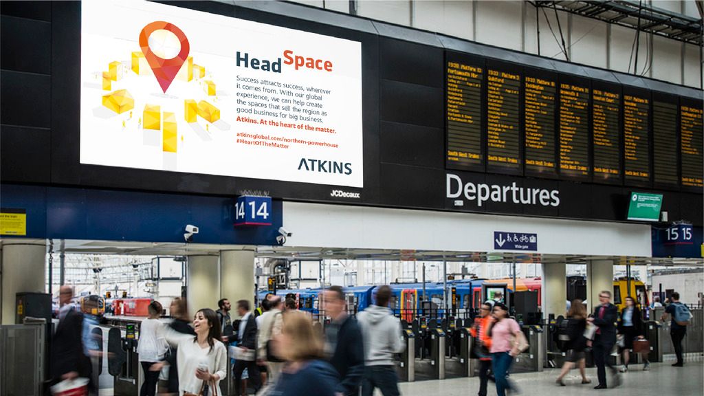 Akins UK ads at train station