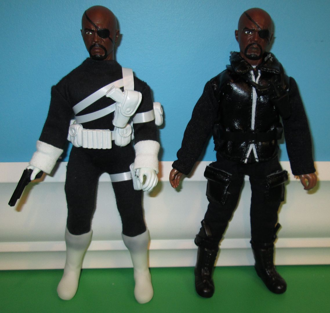 Pair of SLJ as Nick Furys! old school suit and new school suit - Mego Talk